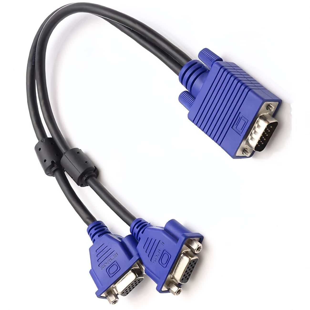 VGA Splitter Cable 1 Male to 2 Female – Dual Monitor Display Adapter for PC & Projector