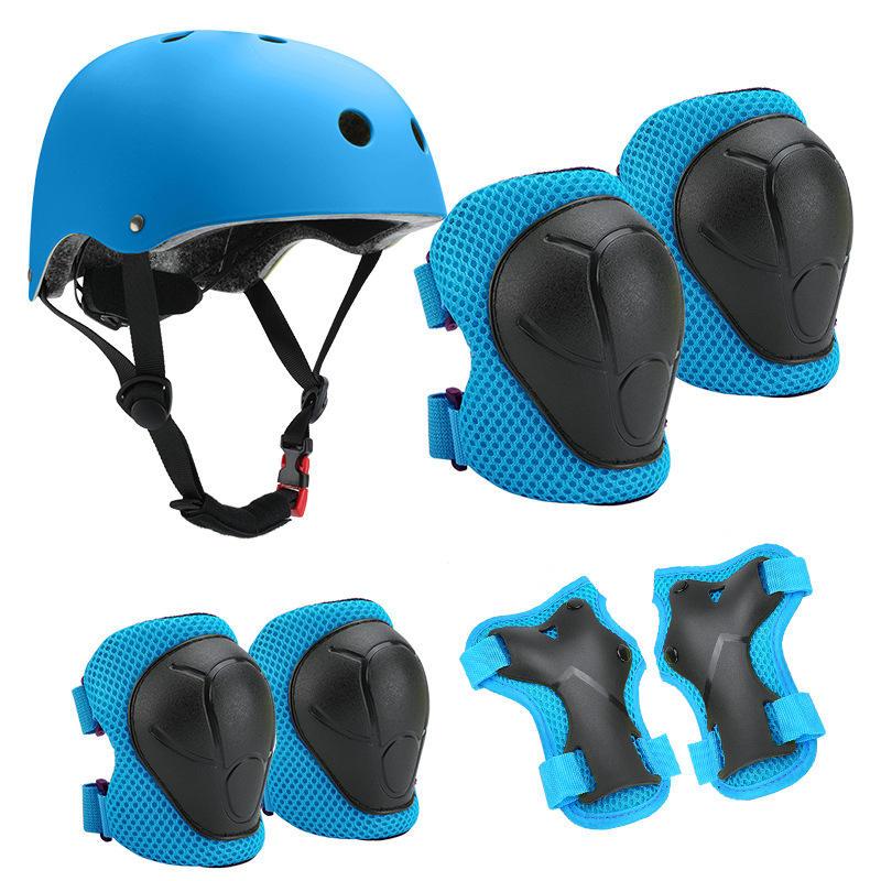 Kids Blue Protective Helmet and Knee Pad Set
