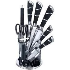 DIEO 9-Piece Kitchen Knife Set with Rotating Stand – Stainless Steel Knives, Sharpener, Peeler & Scissors