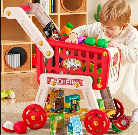 Kids Shopping Cart Toy – Mini Supermarket Trolley Pretend Play Set