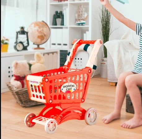 Kids Shopping Cart Toy – Mini Supermarket Trolley Pretend Play Set