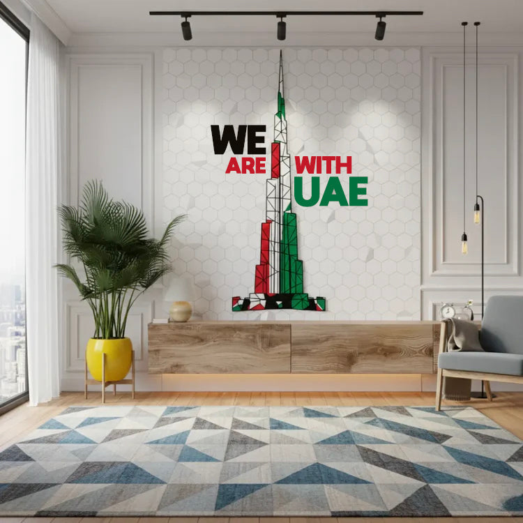Geometric Burj Khalifa UAE Flag Acrylic Wall Art - Office Decor