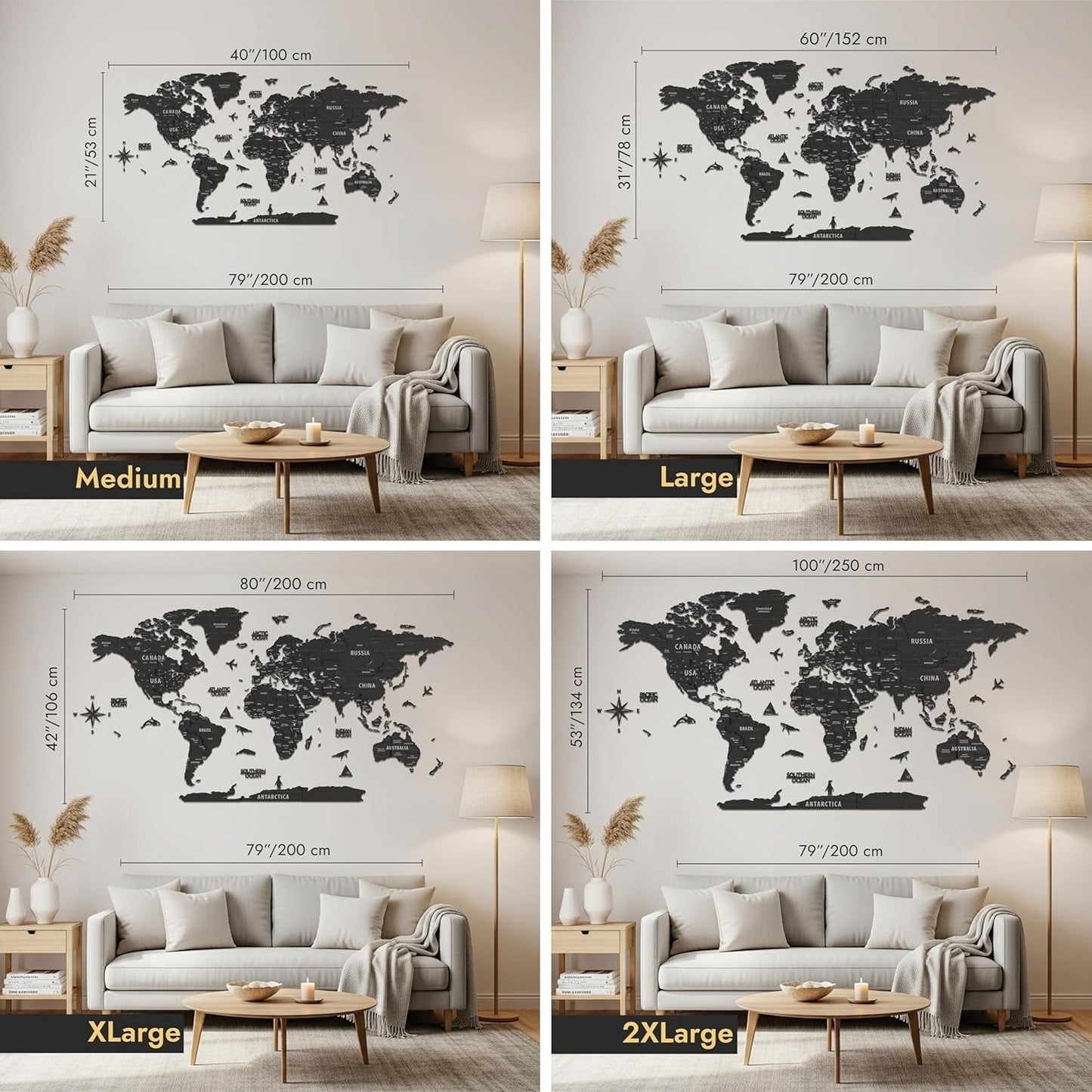 Large World Map Wall Decor – Minimalist Travel Wall Art