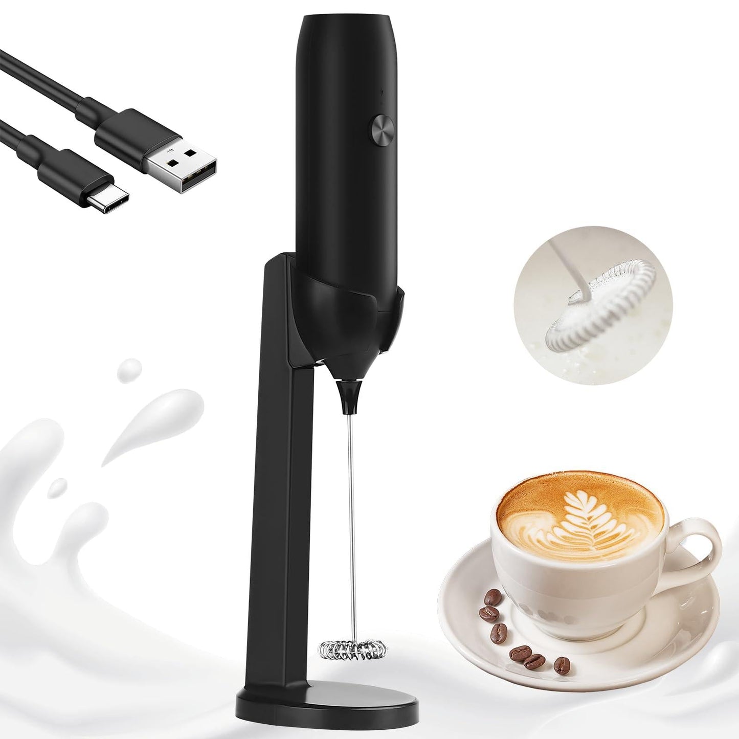 Rechargeable Handheld Milk Frother with Electric Whisk