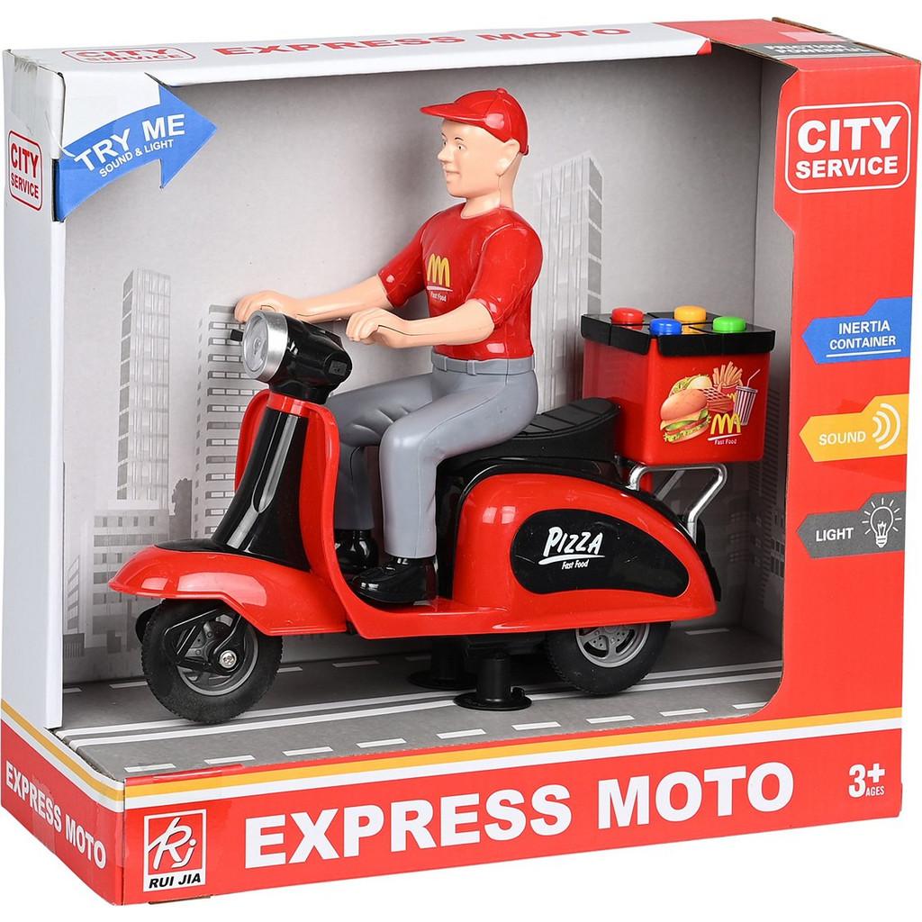 Fast Food Motorcycle Toy – Kids Pretend Play Delivery Motorbike with Accessories