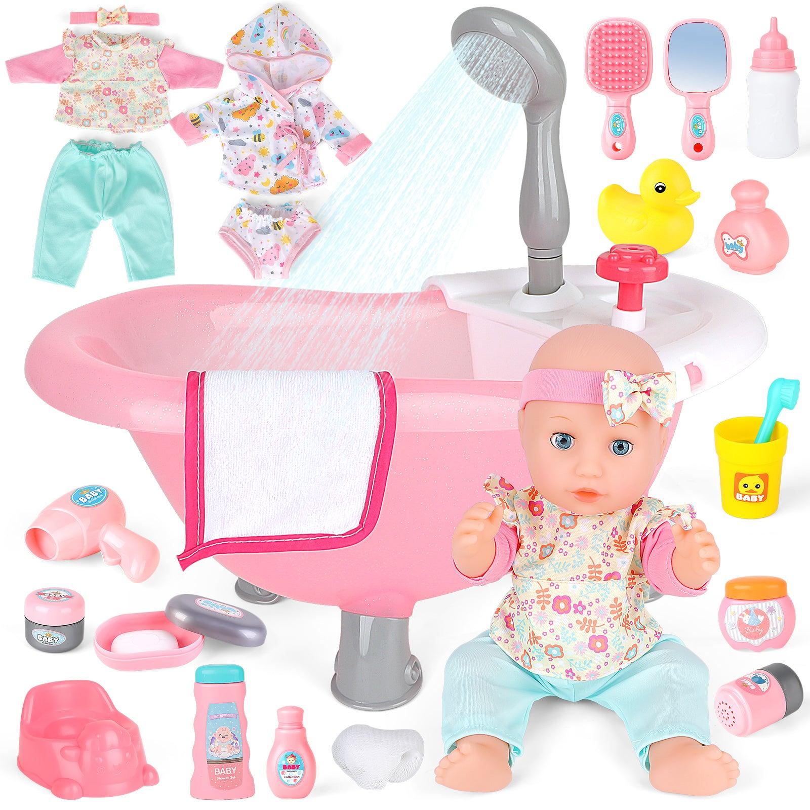 Baby Doll Bath Set with Bathtub & Accessories – Pretend Play Care Toy for Kids