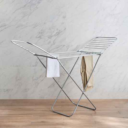 Foldable Clothes Drying Rack with Silver Frame