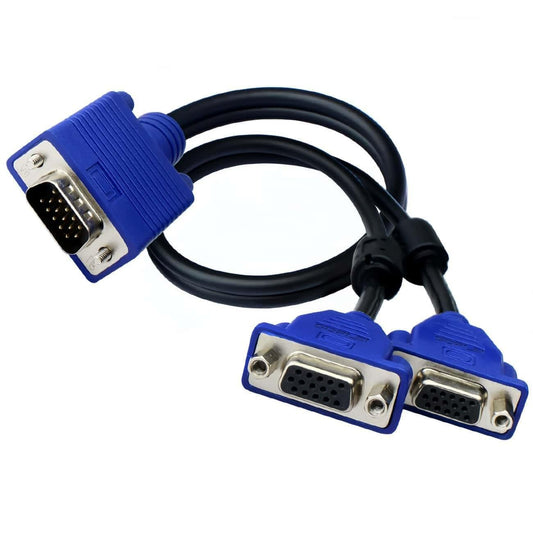 VGA Splitter Cable 1 Male to 2 Female – Dual Monitor Display Adapter for PC & Projector