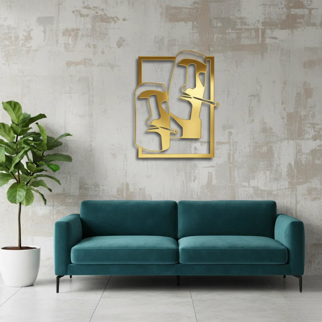 Two Faces Moai Wall Art Frame | Modern Abstract Home Decor