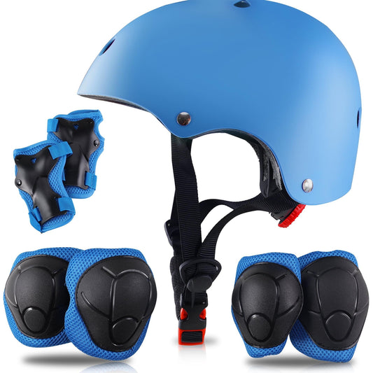 Kids Blue Protective Helmet and Knee Pad Set