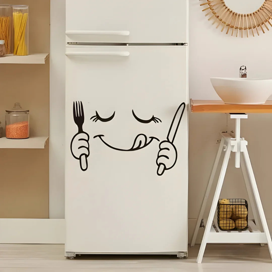 Fork & Knife Smiley Face Acrylic Wall Decal - Beautiful Kitchen Decor for UAE Homes & Restaurants