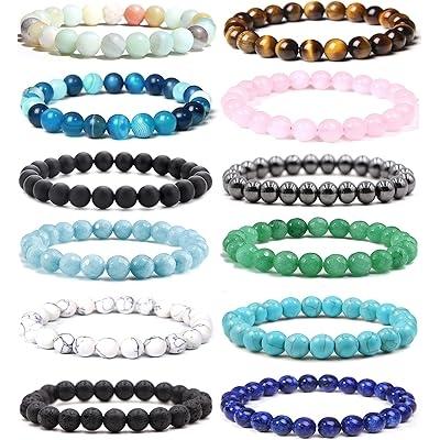12PCS Multi-Color 8mm Crystal Beaded Bracelet Set
