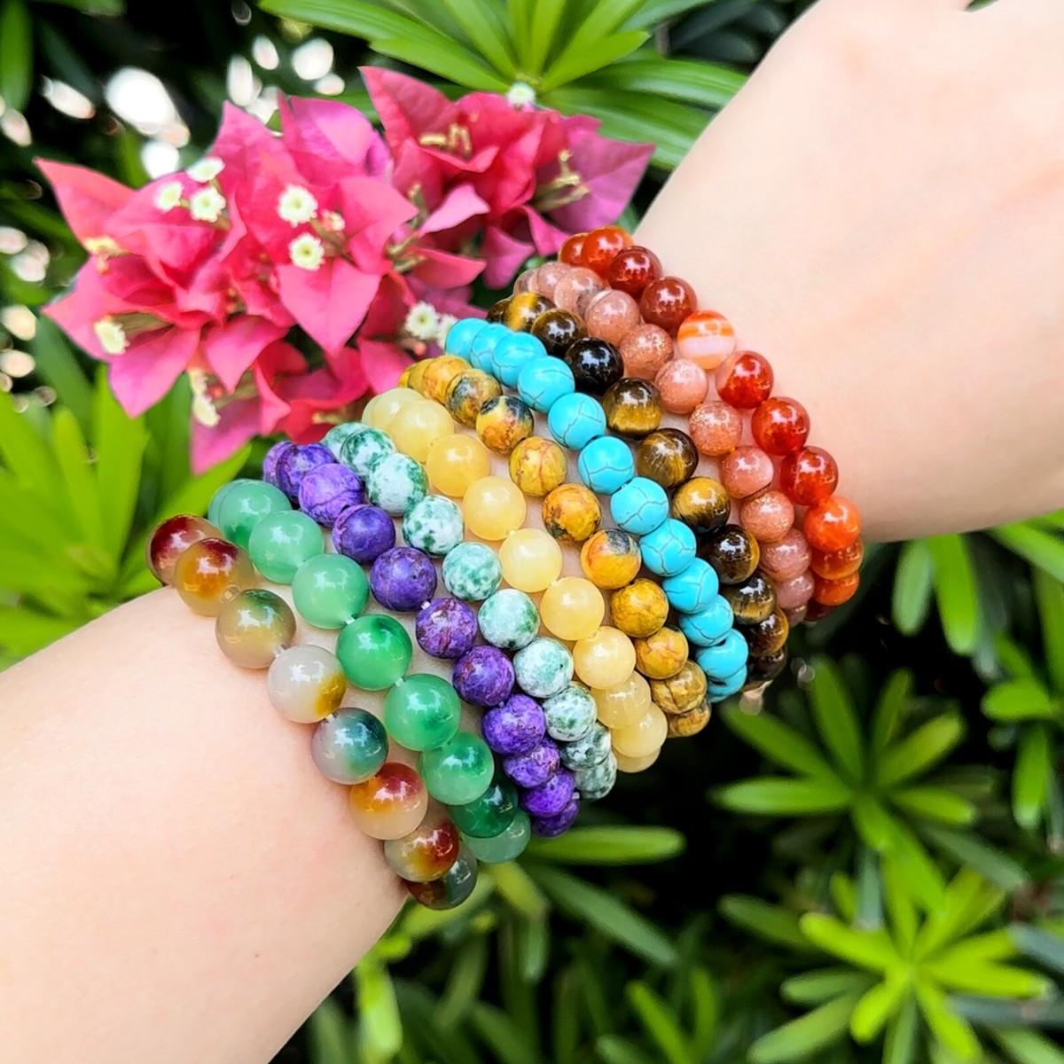 12PCS Multi-Color 8mm Crystal Beaded Bracelet Set