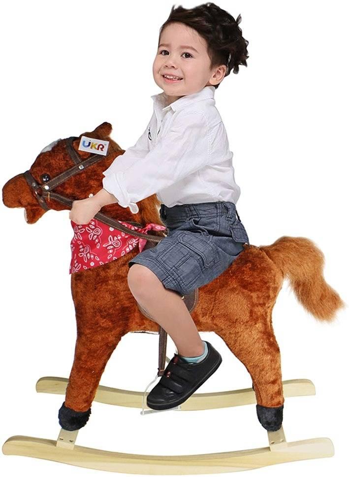 Rocking Horse for Kids – Soft Plush Wooden Rocking Horse with Safe Rocking Base