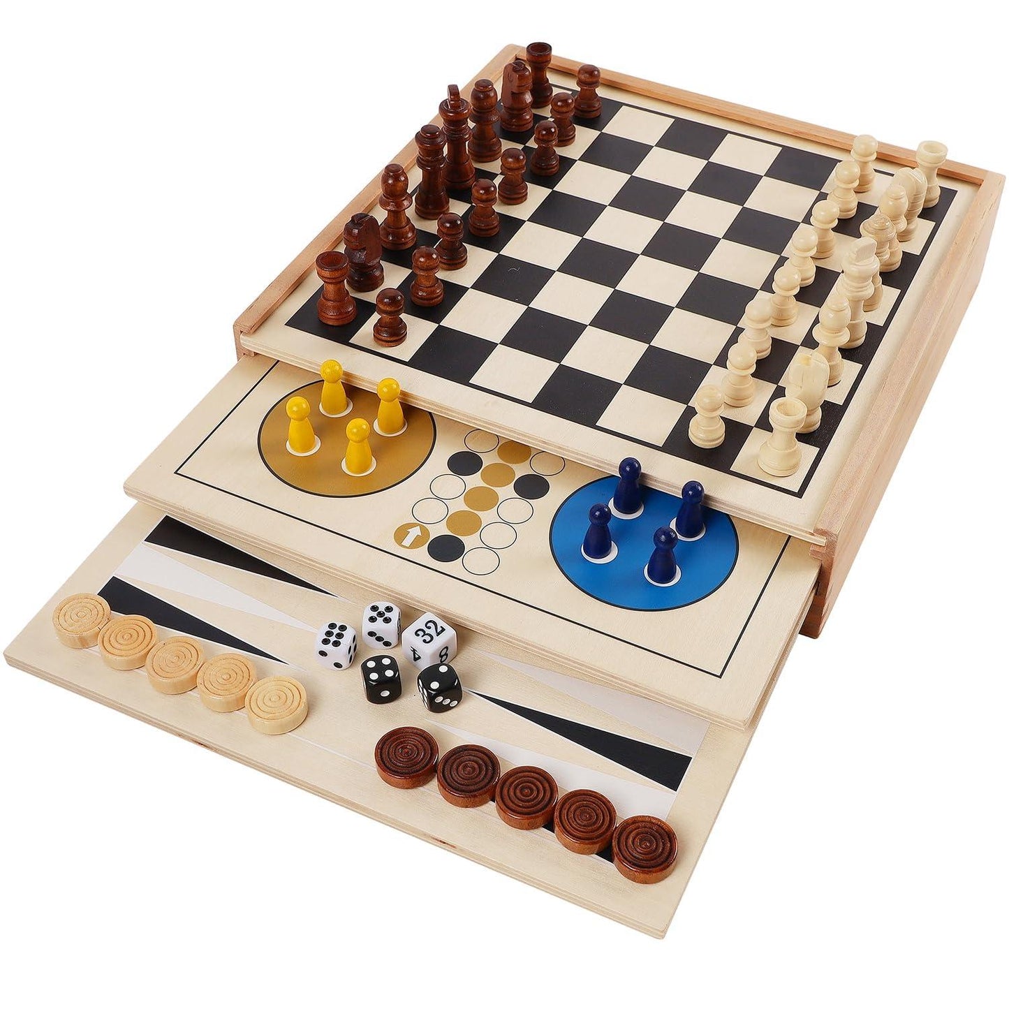 Wooden Multi-Game Strategy Puzzle Set