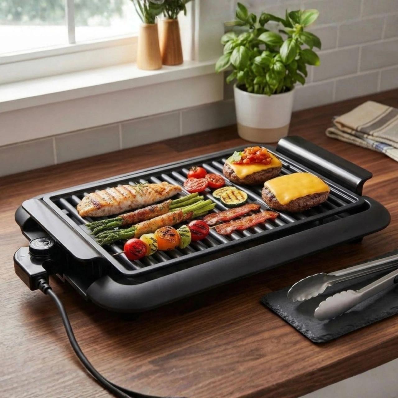 Electric Indoor Grill – Smokeless Countertop Grill for Meat, Vegetables & Home Cooking