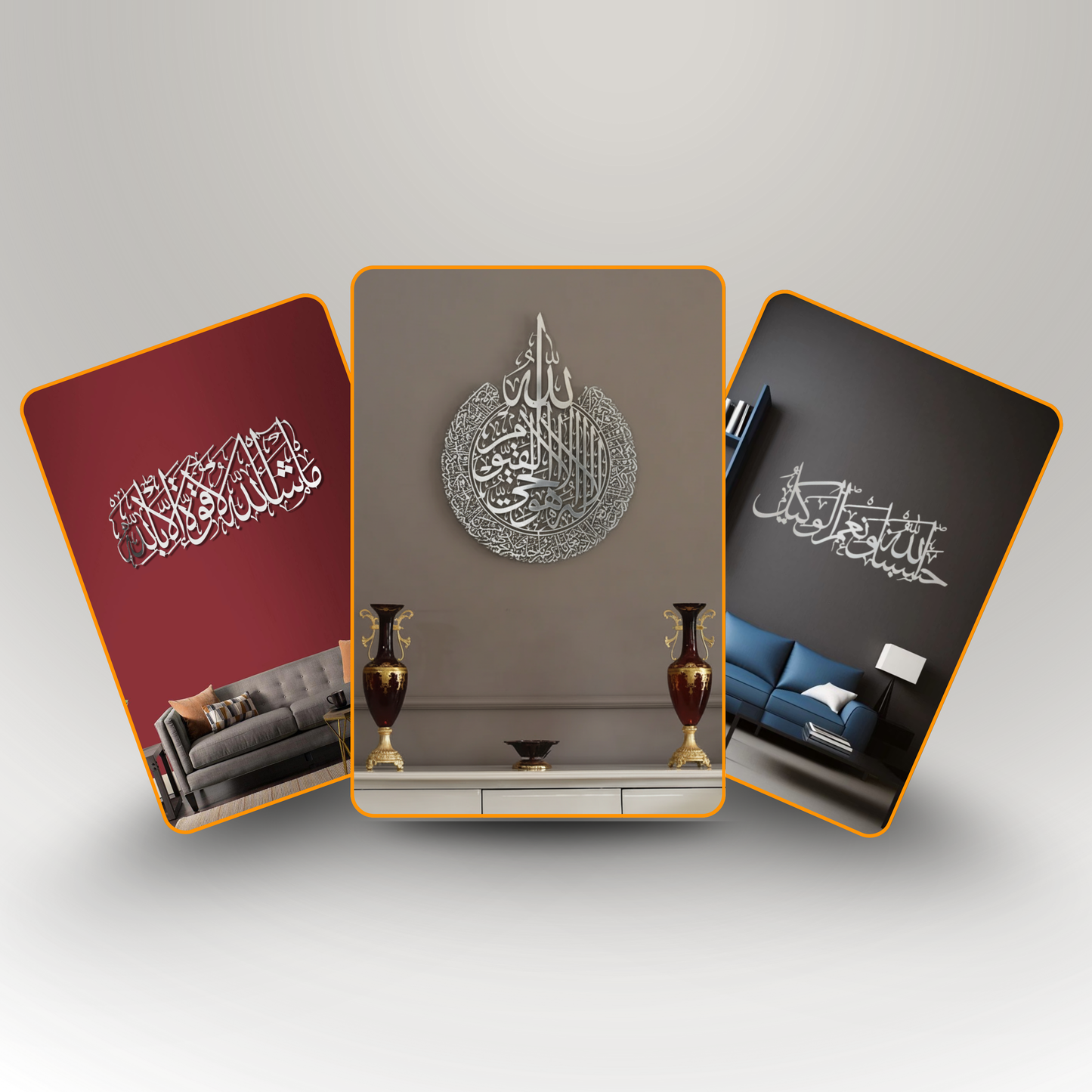 3-Piece Acrylic Islamic Wall Art Set – 3D Arabic Calligraphy Bundle