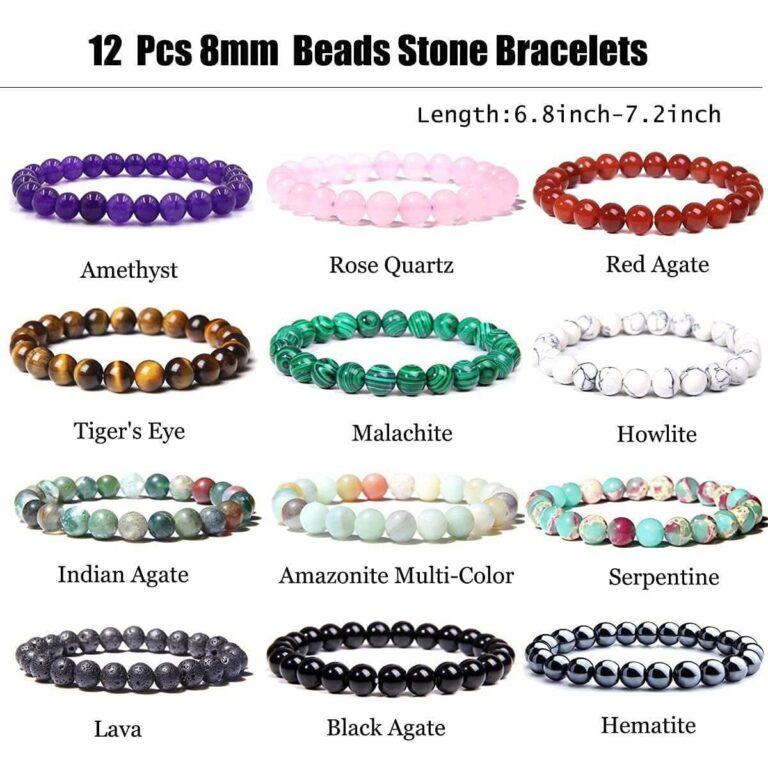 12PCS Multi-Color 8mm Crystal Beaded Bracelet Set