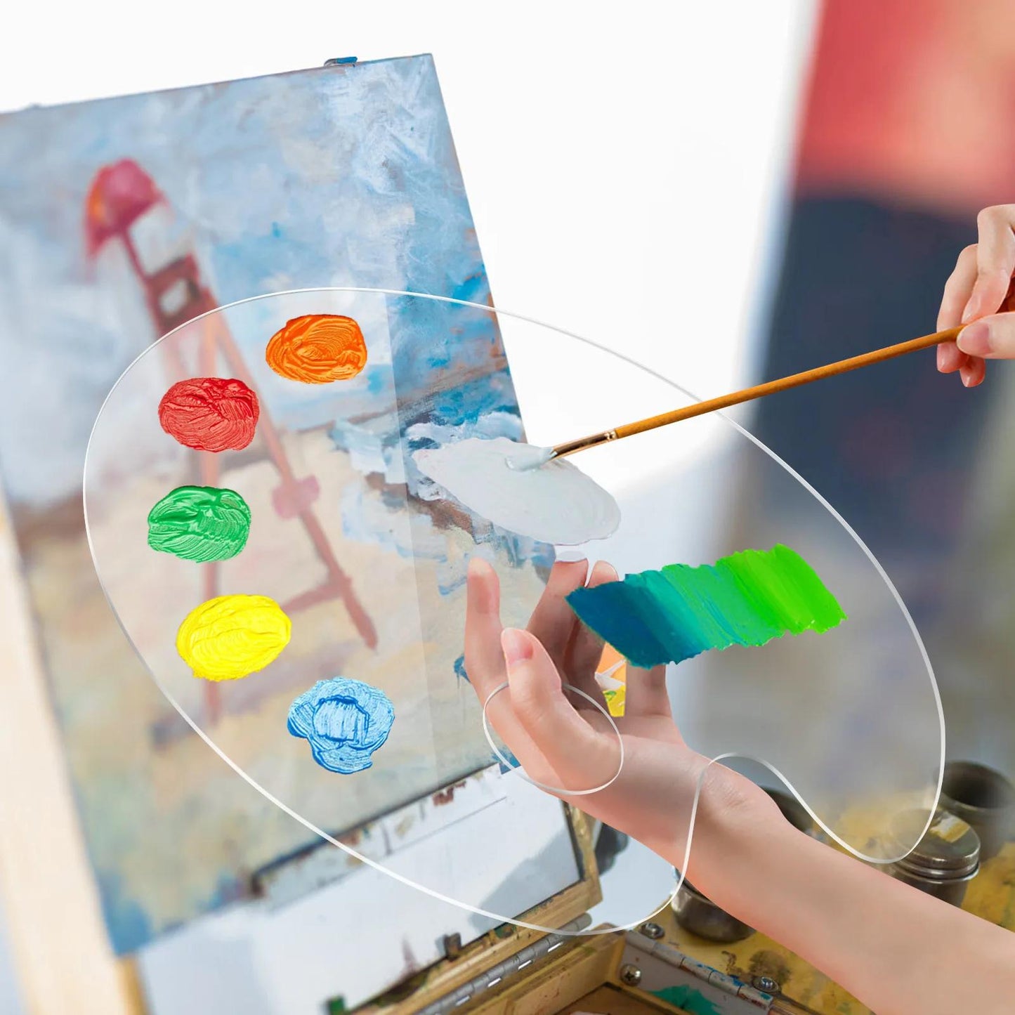 Clear Acrylic Paint Palette Set – Reusable Transparent Artist Mixing Palette with Thumb Hole