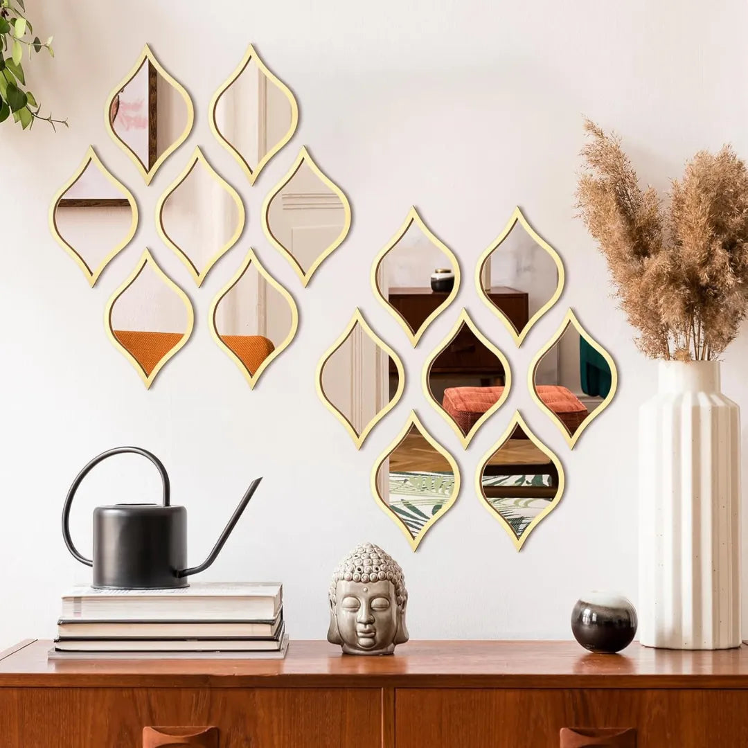 Leaf Shape Acrylic Mirror Decals Gold Trim Modern Decor UAE