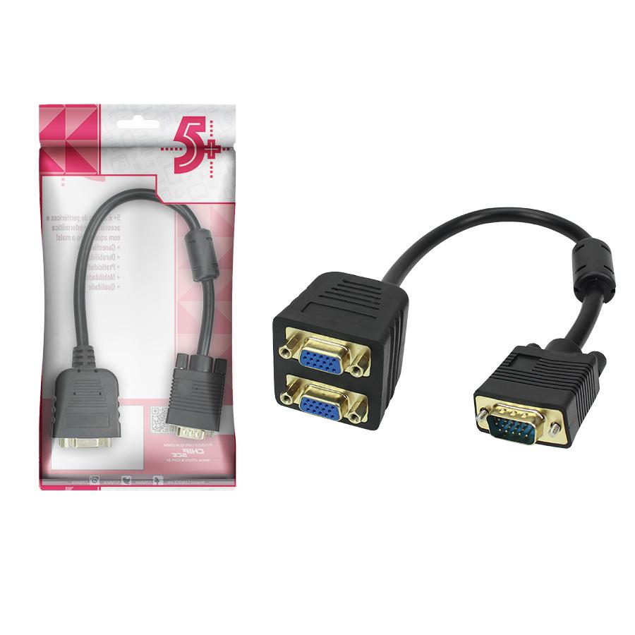 VGA Splitter Cable 1 Male to 2 Female – Dual Monitor Display Adapter for PC & Projector