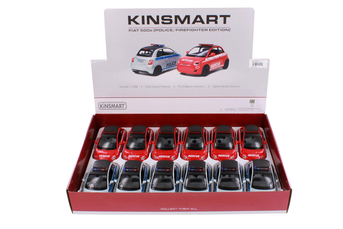 Fiat 500e Rescue Edition Model Car – KINSMART Die-Cast Pull-Back Toy