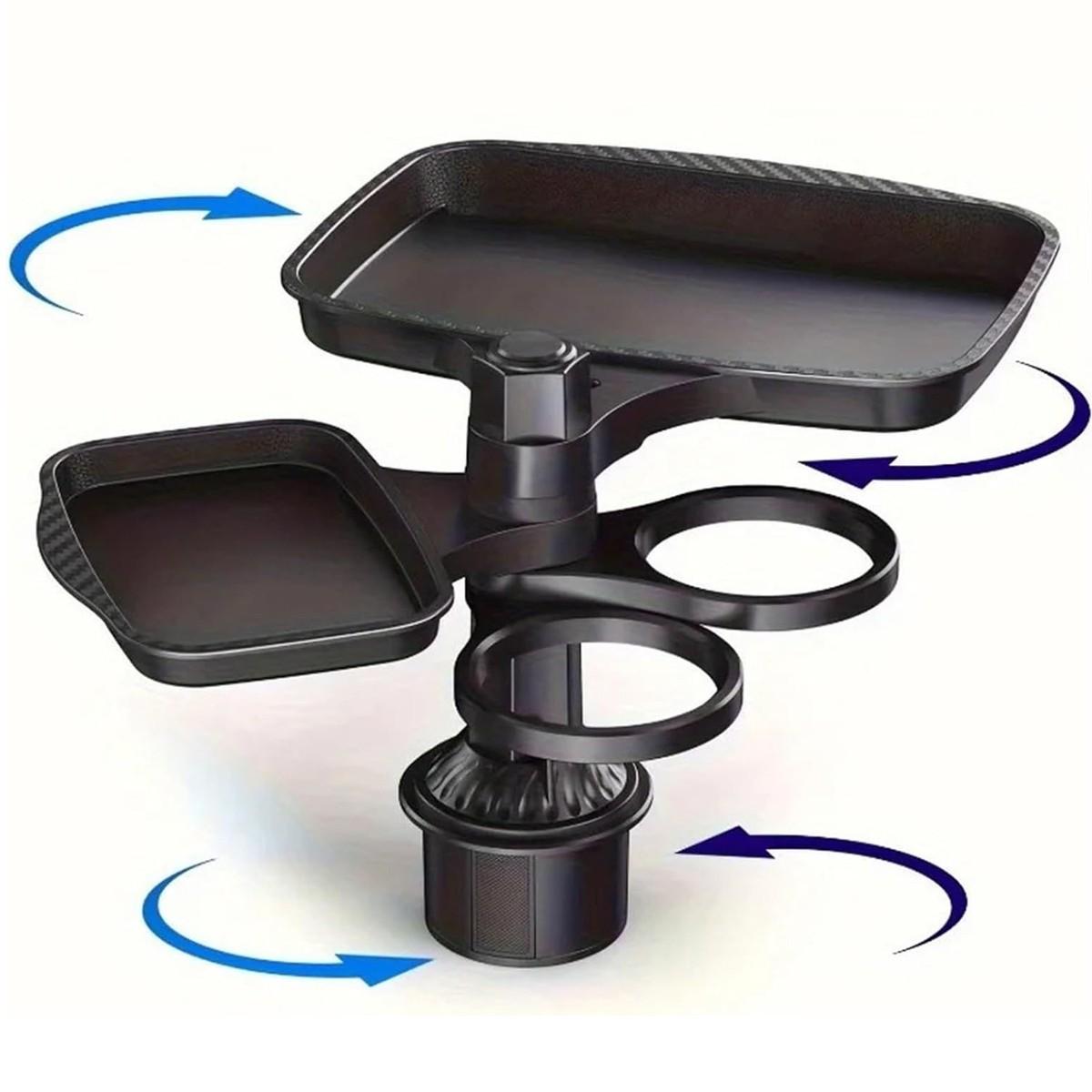 360° Rotating Adjustable Car Cup Holder with Storage Tray