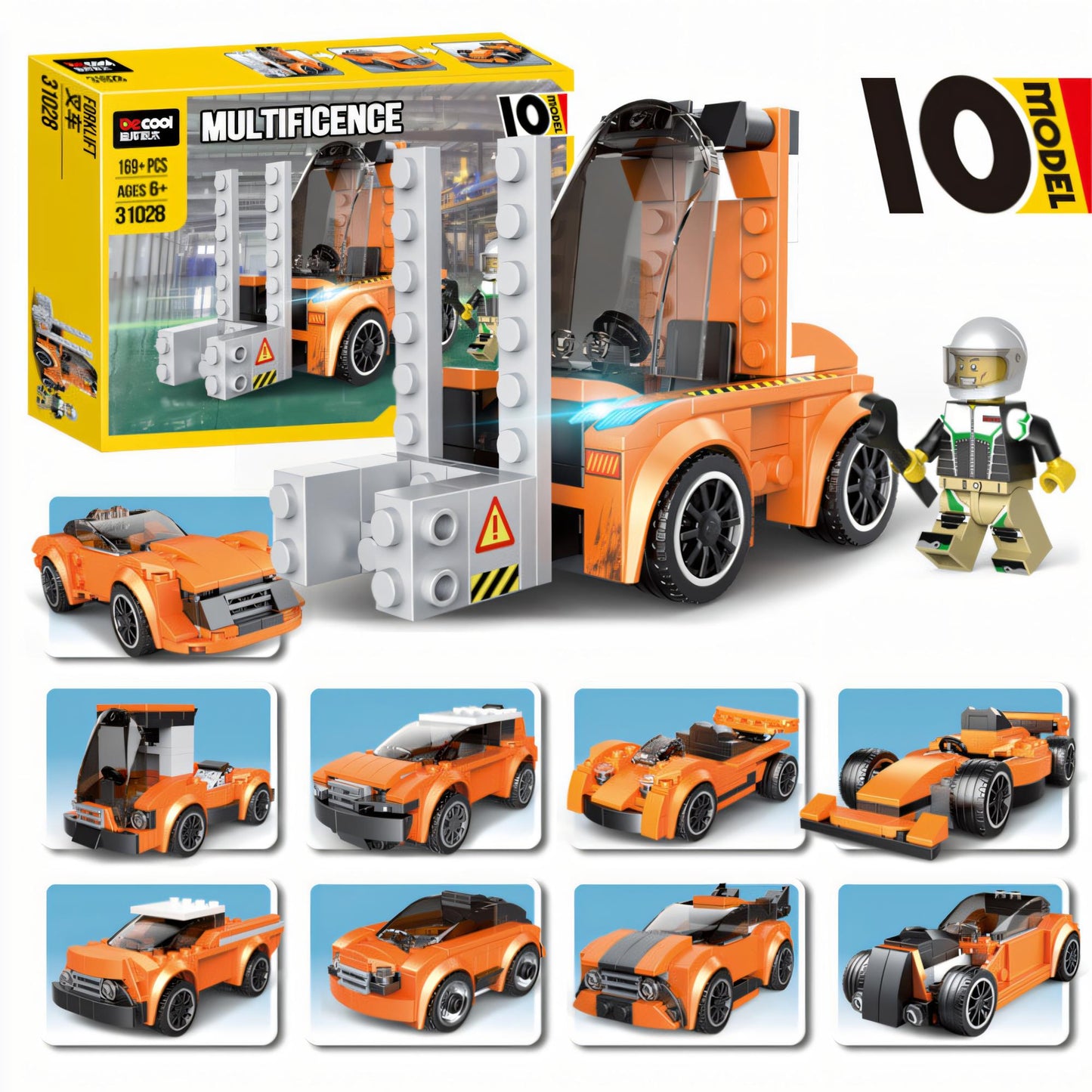 DECOOL Multificence 31028 Forklift Building Set – 169+ Pieces 10-in-1