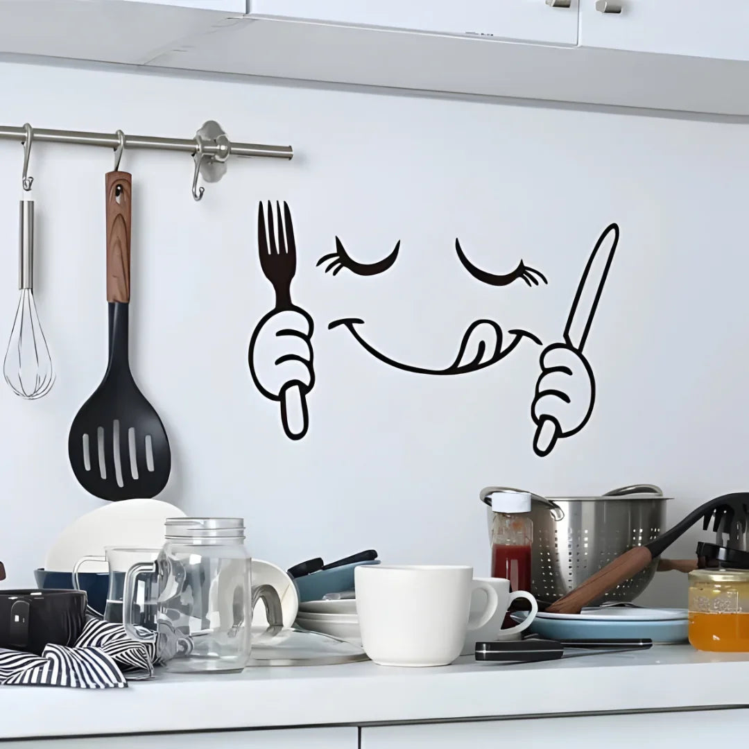 Fork & Knife Smiley Face Acrylic Wall Decal - Beautiful Kitchen Decor for UAE Homes & Restaurants