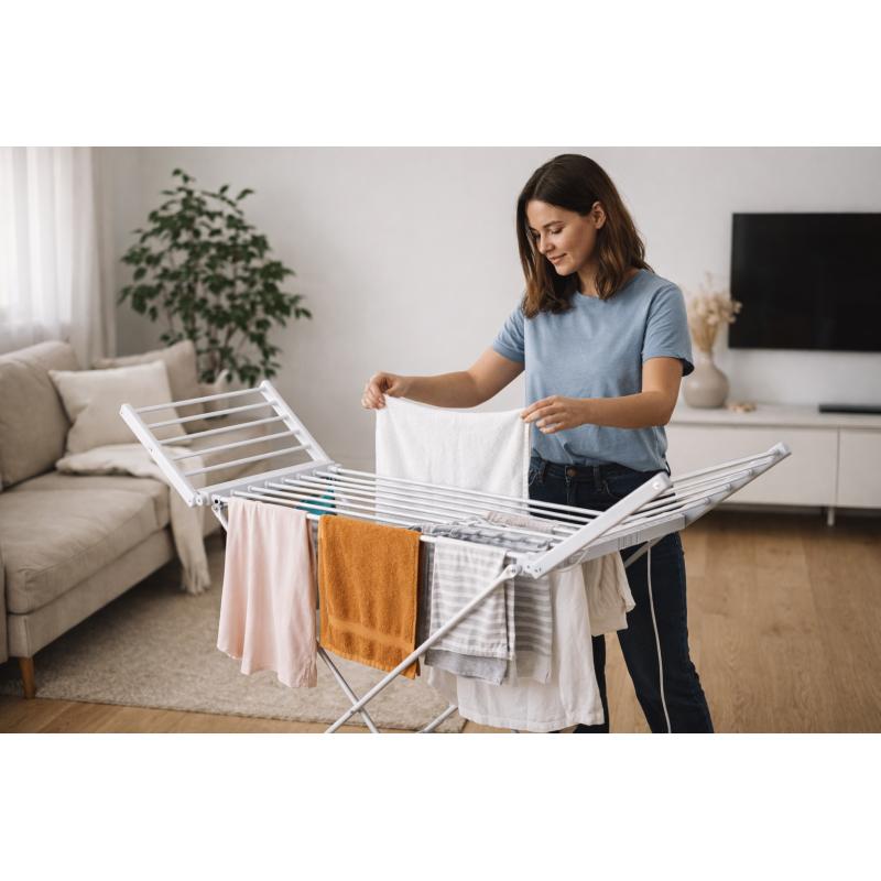 Foldable Clothes Drying Rack with Silver Frame