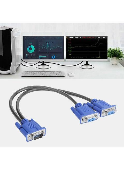 VGA Splitter Cable 1 Male to 2 Female – Dual Monitor Display Adapter for PC & Projector