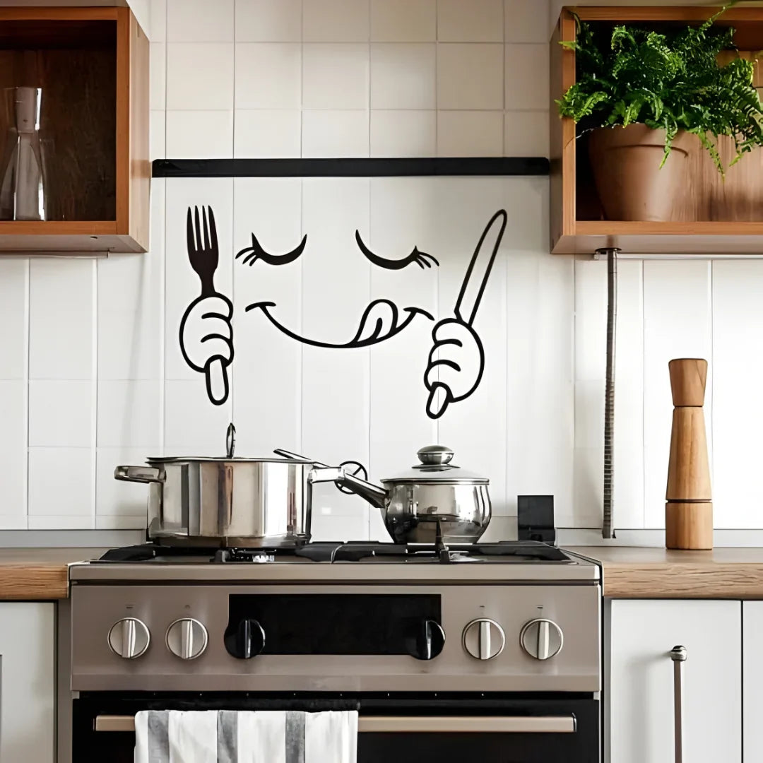 Fork & Knife Smiley Face Acrylic Wall Decal - Beautiful Kitchen Decor for UAE Homes & Restaurants