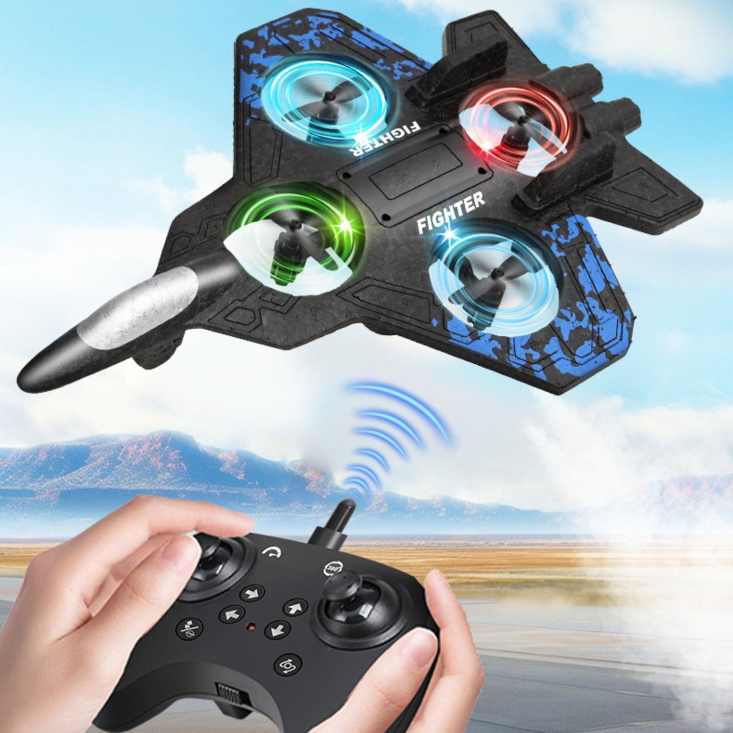 RC Jet Fighter Quadcopter – Remote Control Military-Style Flying Drone Toy