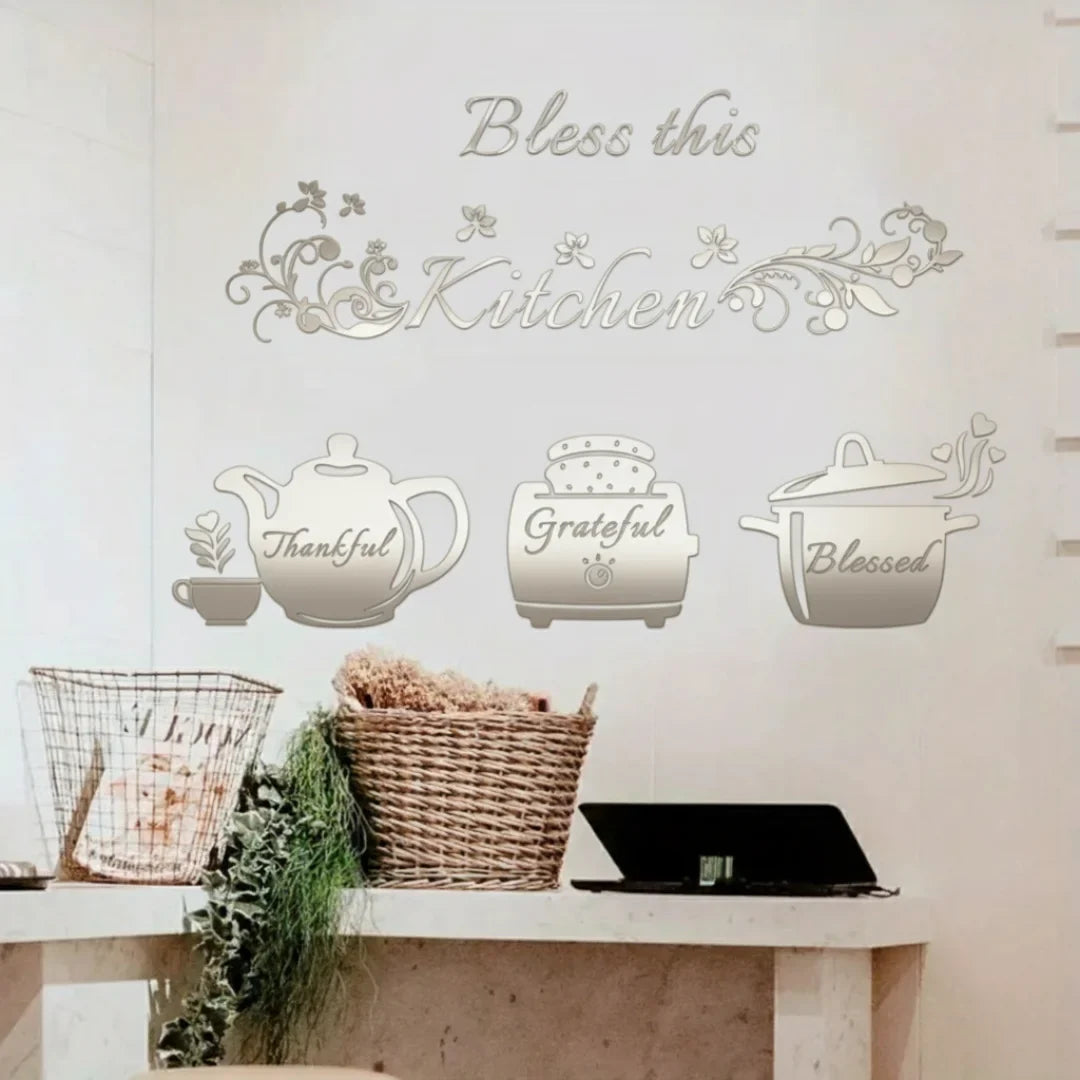 "Bless This Kitchen" Cooker Teapot Acrylic Wall Decal | Beautiful Decor for UAE Homes & Restaurants