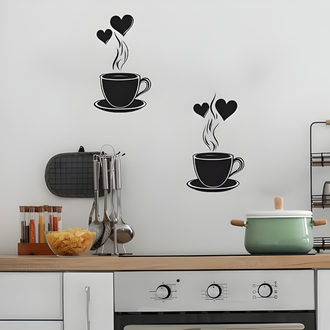 Coffee With Hearts & Love Acrylic Wall Decal - Beautiful Kitchen Decor for UAE Homes & Restaurants