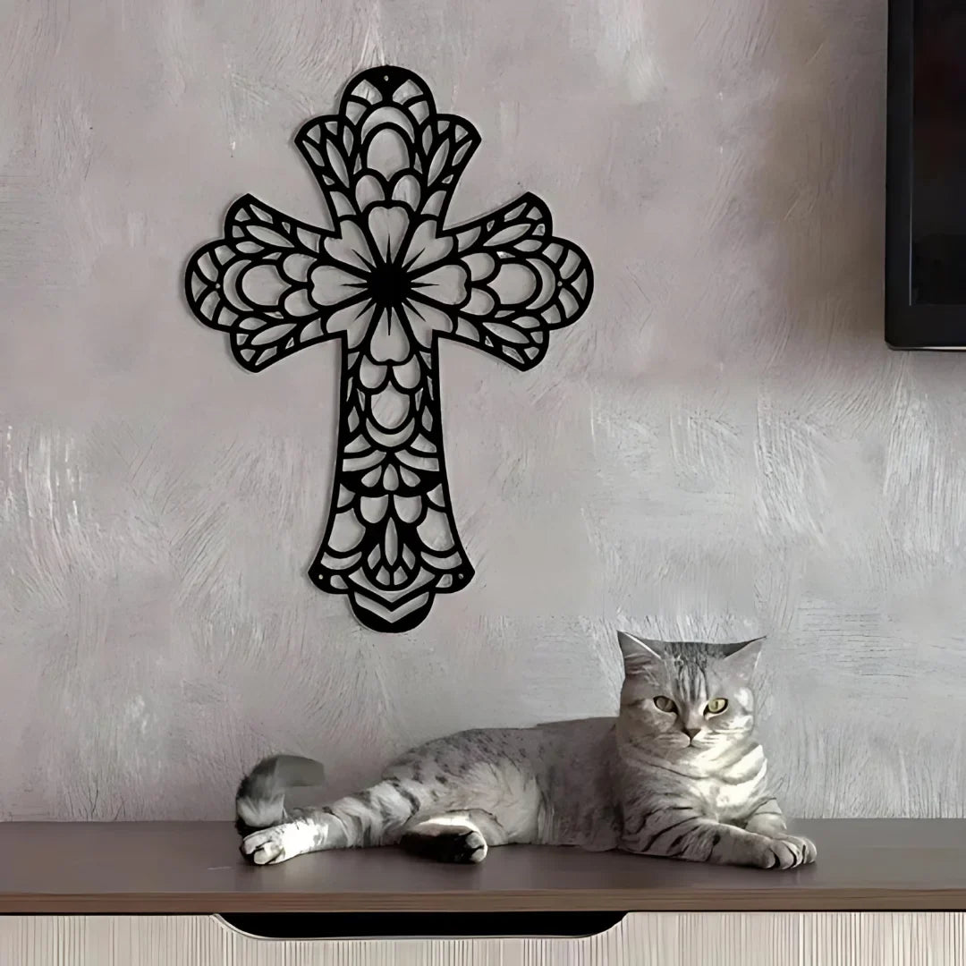 Elegant Black Acrylic Cross – Christian Home Wall Decal UAE