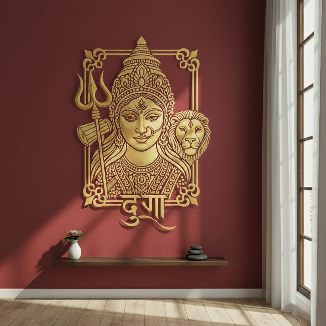Goddess Durga Portrait Calligraphy Acrylic Wall Art - Divine Shakti