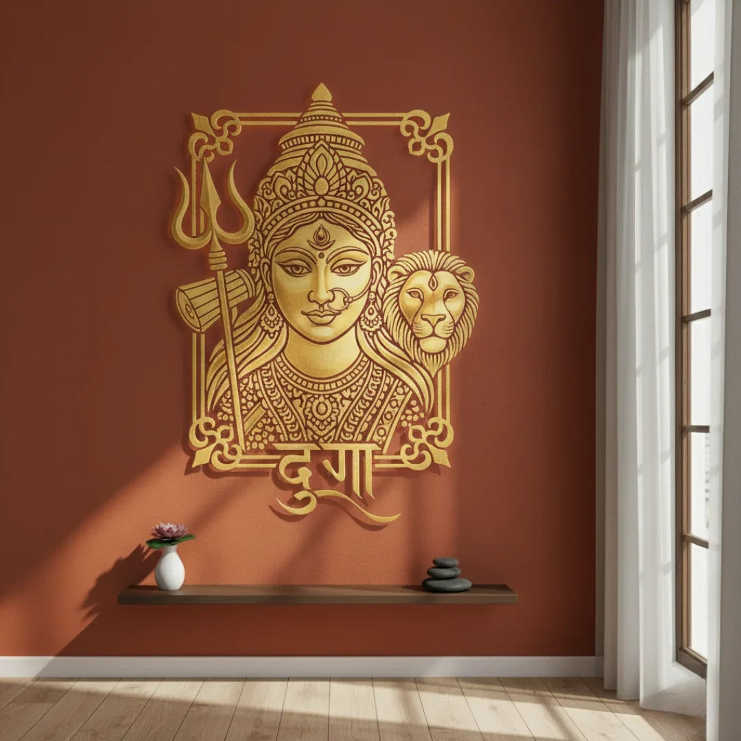 Goddess Durga Portrait Calligraphy Acrylic Wall Art - Divine Shakti