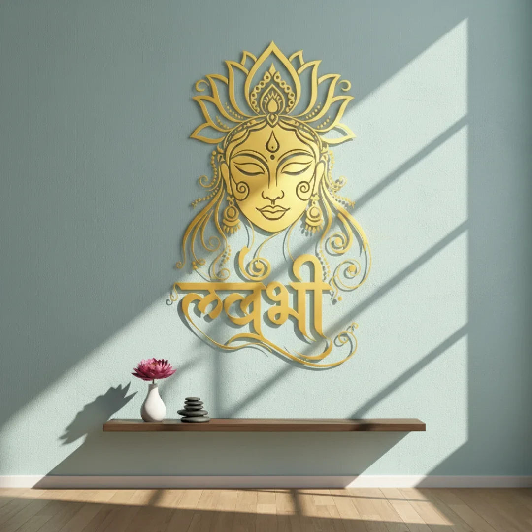 Goddess Lakshmi Portrait Calligraphy Acrylic Art - Prosperity & Grace