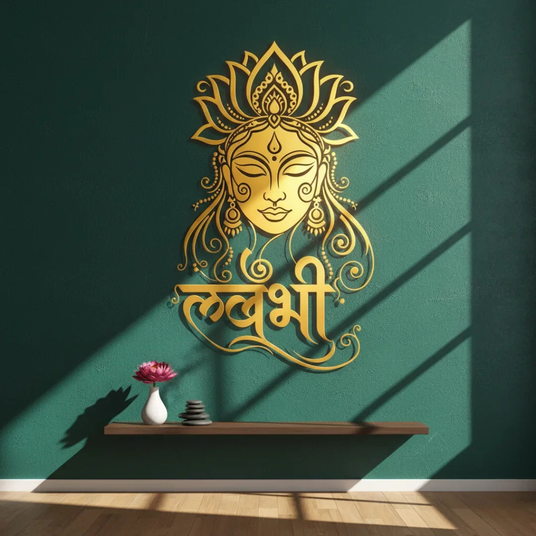 Goddess Lakshmi Portrait Calligraphy Acrylic Art - Prosperity & Grace