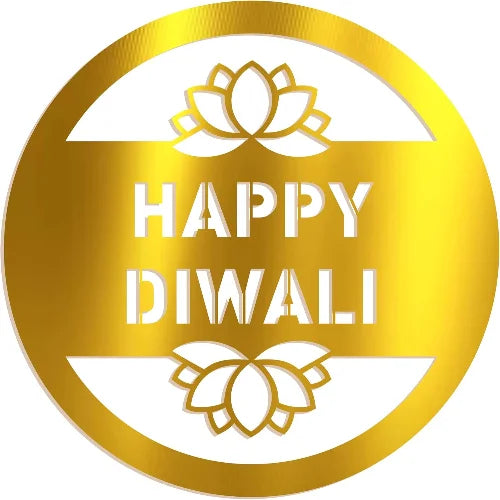 Happy Diwali Gold Acrylic Gift Tags | Lotus Design Pack of 10 (2.5 Inch)