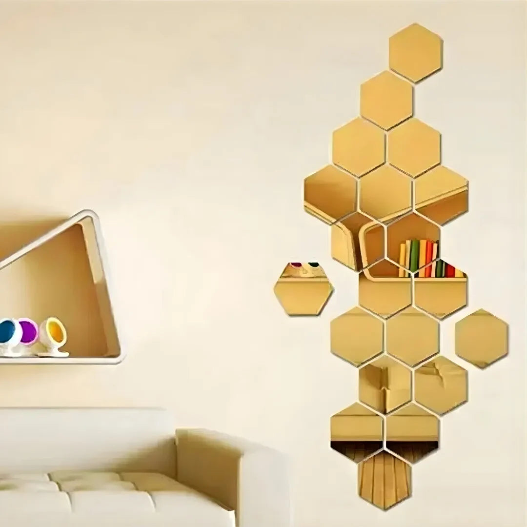 Hexagon Acrylic Mirror Wall Decals Decor UAE