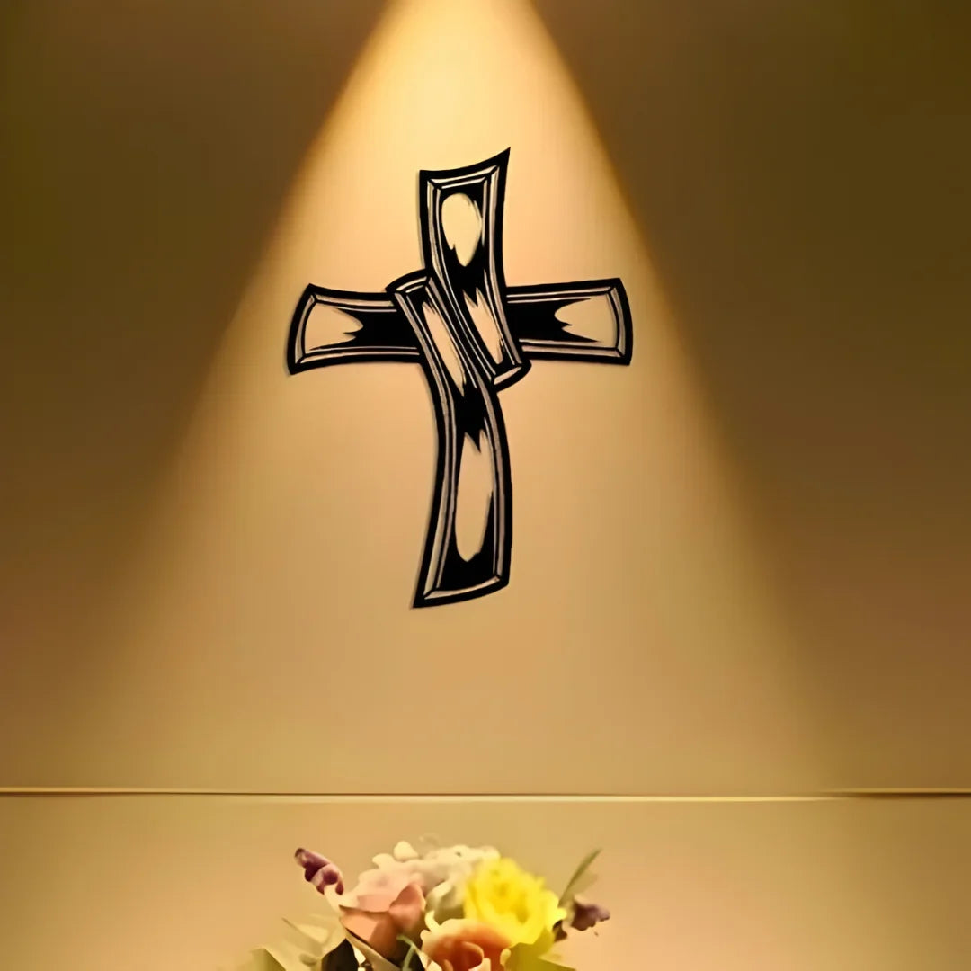 Hollowed-Out Retro Jesus Cross – Christian Wall Decal UAE