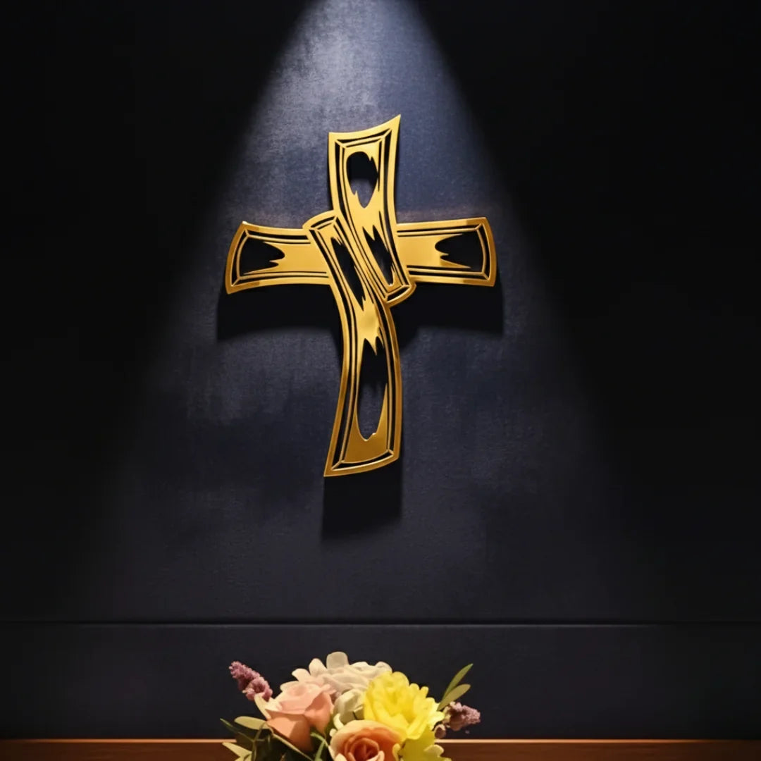 Hollowed-Out Retro Jesus Cross – Christian Wall Decal UAE