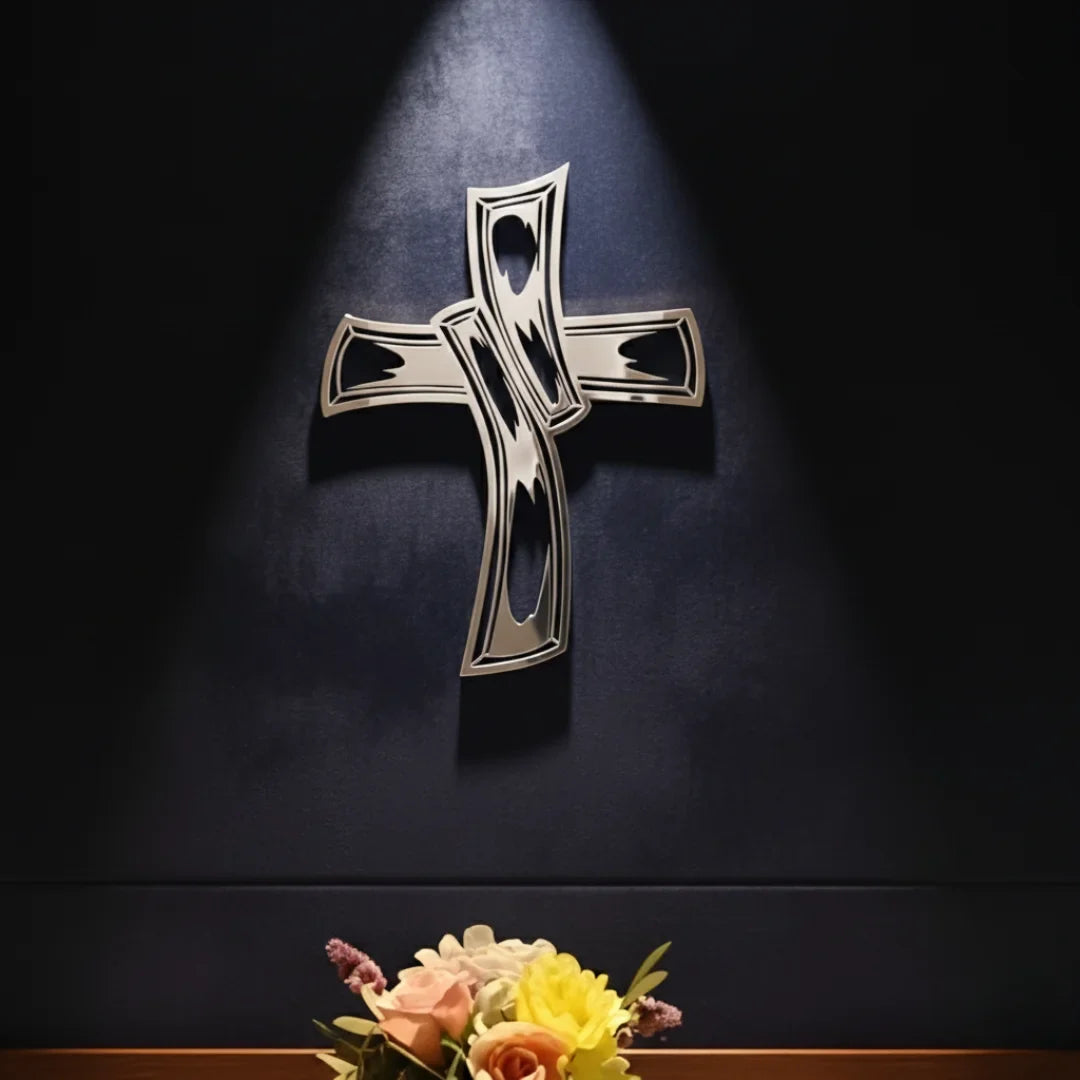 Hollowed-Out Retro Jesus Cross – Christian Wall Decal UAE