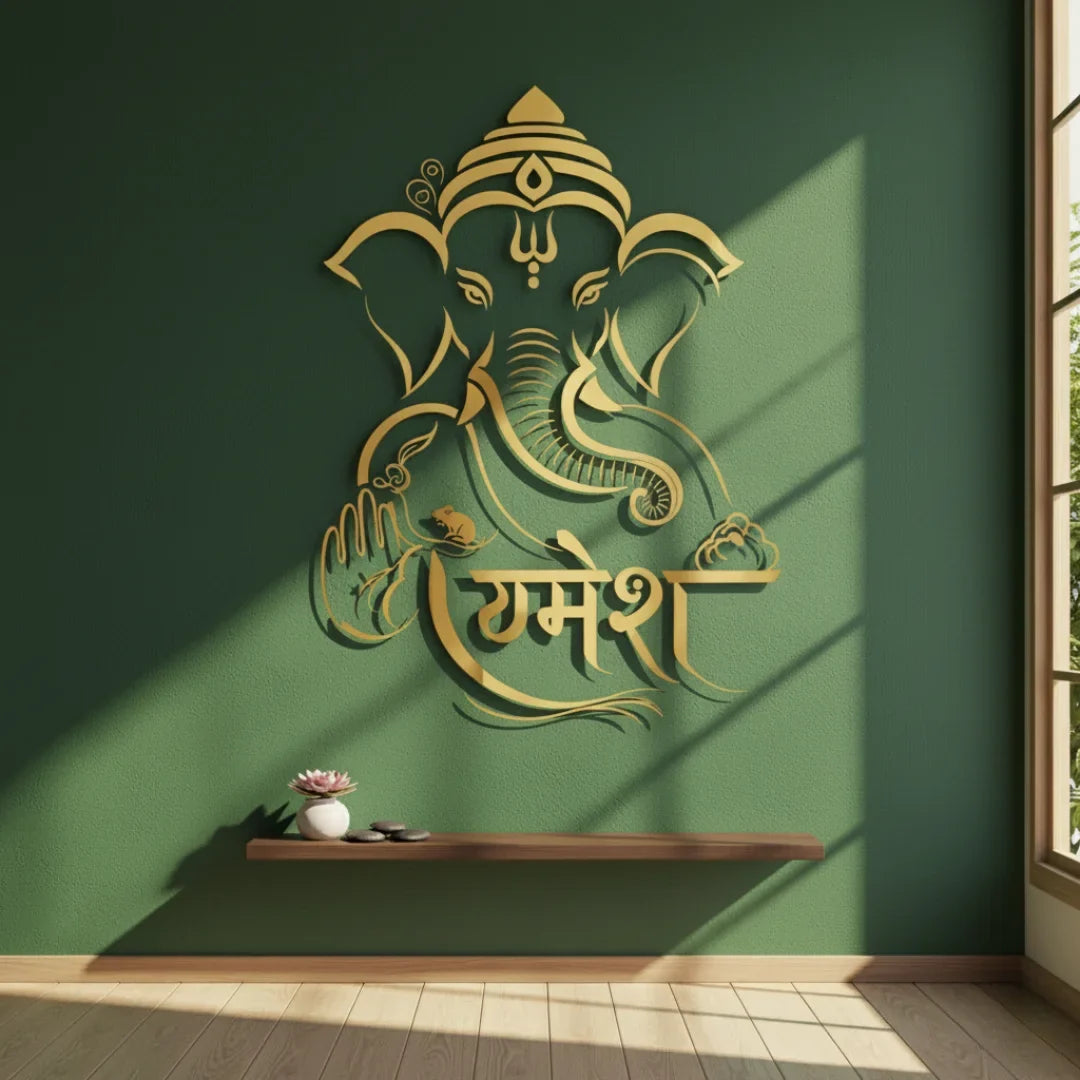 Lord Ganesha Portrait Calligraphy Acrylic Art - Vighnaharta