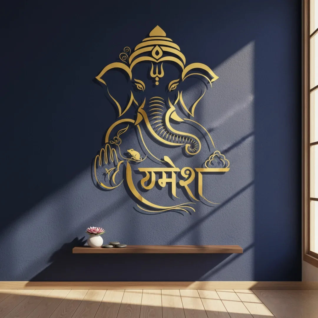 Lord Ganesha Portrait Calligraphy Acrylic Art - Vighnaharta