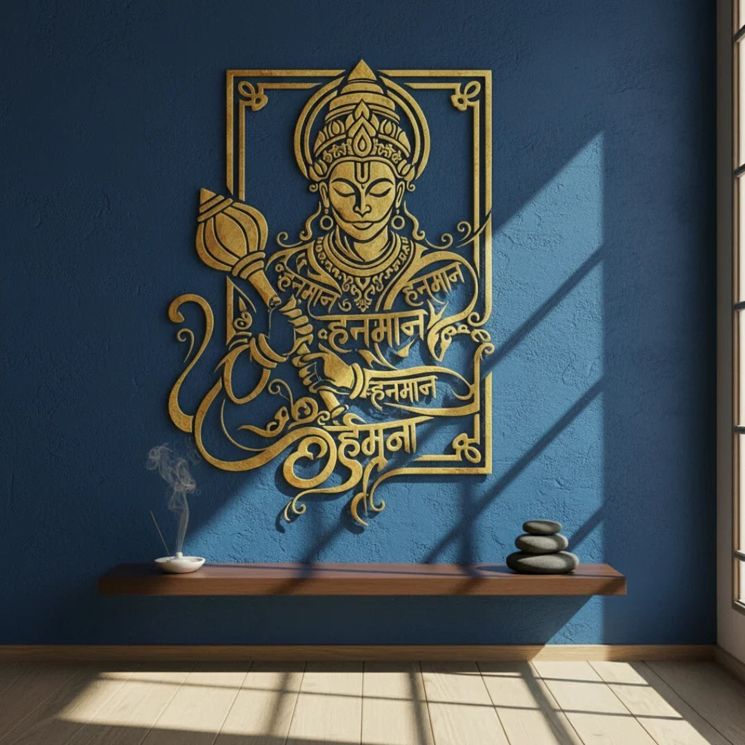 Lord Hanuman Portrait Calligraphy Acrylic Art - Strength & Devotion