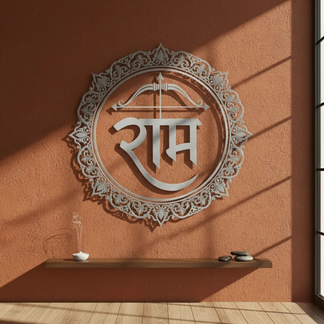 Lord Rama Calligraphy Framed Acrylic Wall Art - Dharma & Virtue
