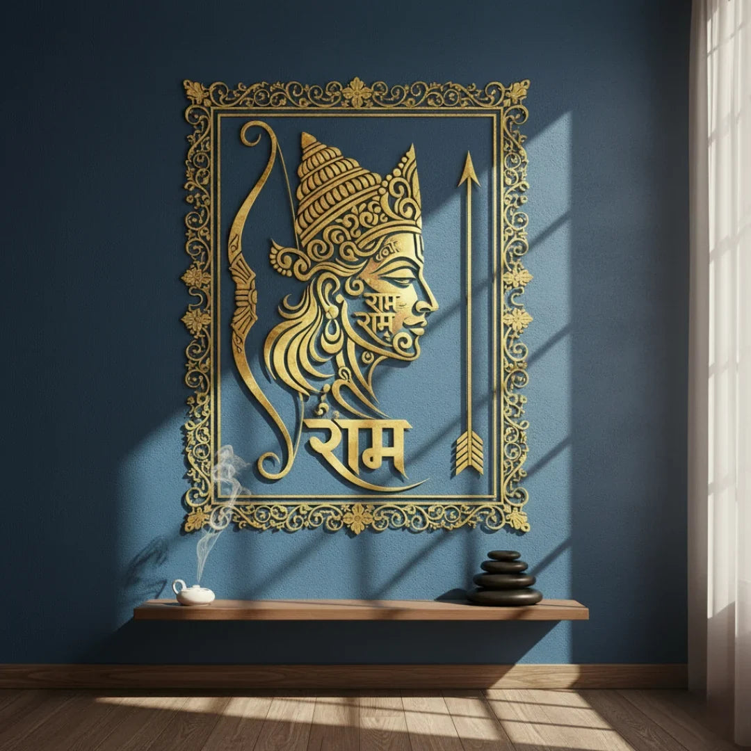 Lord Rama Portrait Calligraphy Acrylic Wall Art - Righteous King